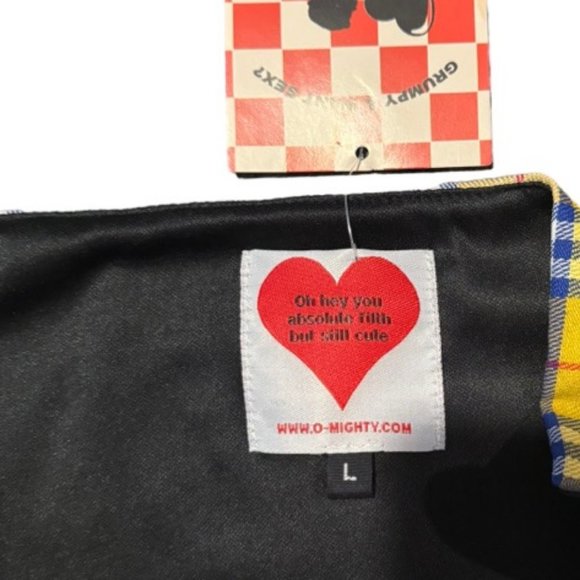 Omighty NWT Yellow Plaid Tie Front Crop Top Mini Skirt Set Size L - Picture 5 of 8